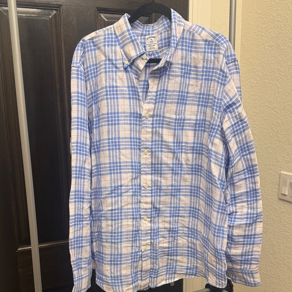 Brooks Brothers ‘The Original Polo Shirt’ Plaid Men's Shirt, 100% linen
